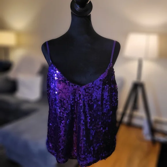 Primark Purple Sequin Camisole Tank Top Size 12 - Picture 5 of 16